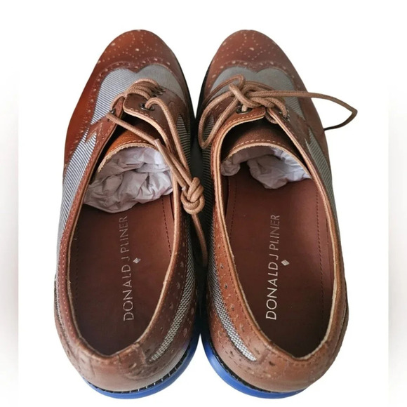 Donald J Pliner Leather Wingtip Dress Sneakers Mens Size 10.5 D Brown Gray  Blue - Picture 3 of 6